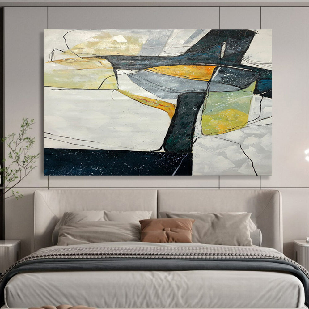 “Color - Blocked, Abstract Forms ‘Geometric Coastal Abstraction’” - Abstract Geometric Painting On Canvas DLZ038