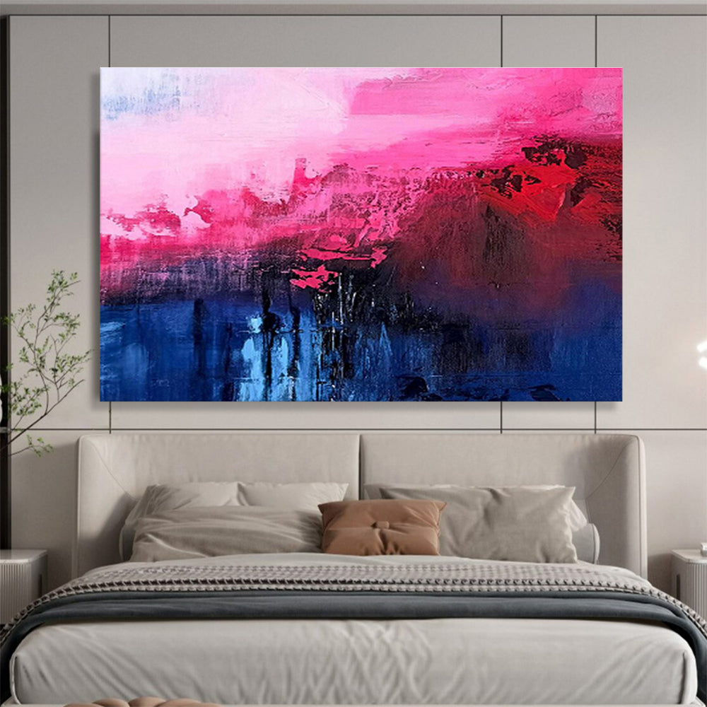 Pink and Blue Abstract Depths Vibrant Color Blended Abstract Painting On Canvas DKH268