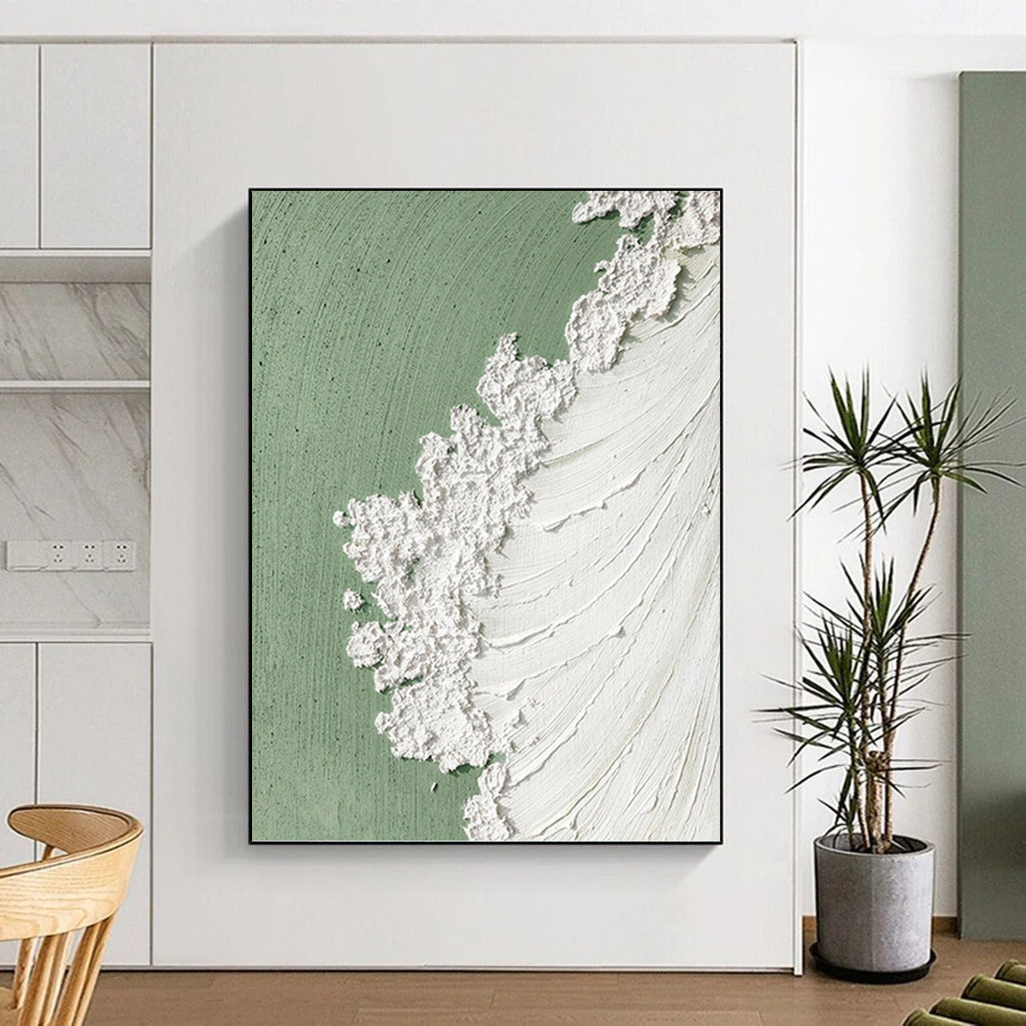 Pistachio Green and White Textured Abstract - Abstract Painting On Canvas DKH1502