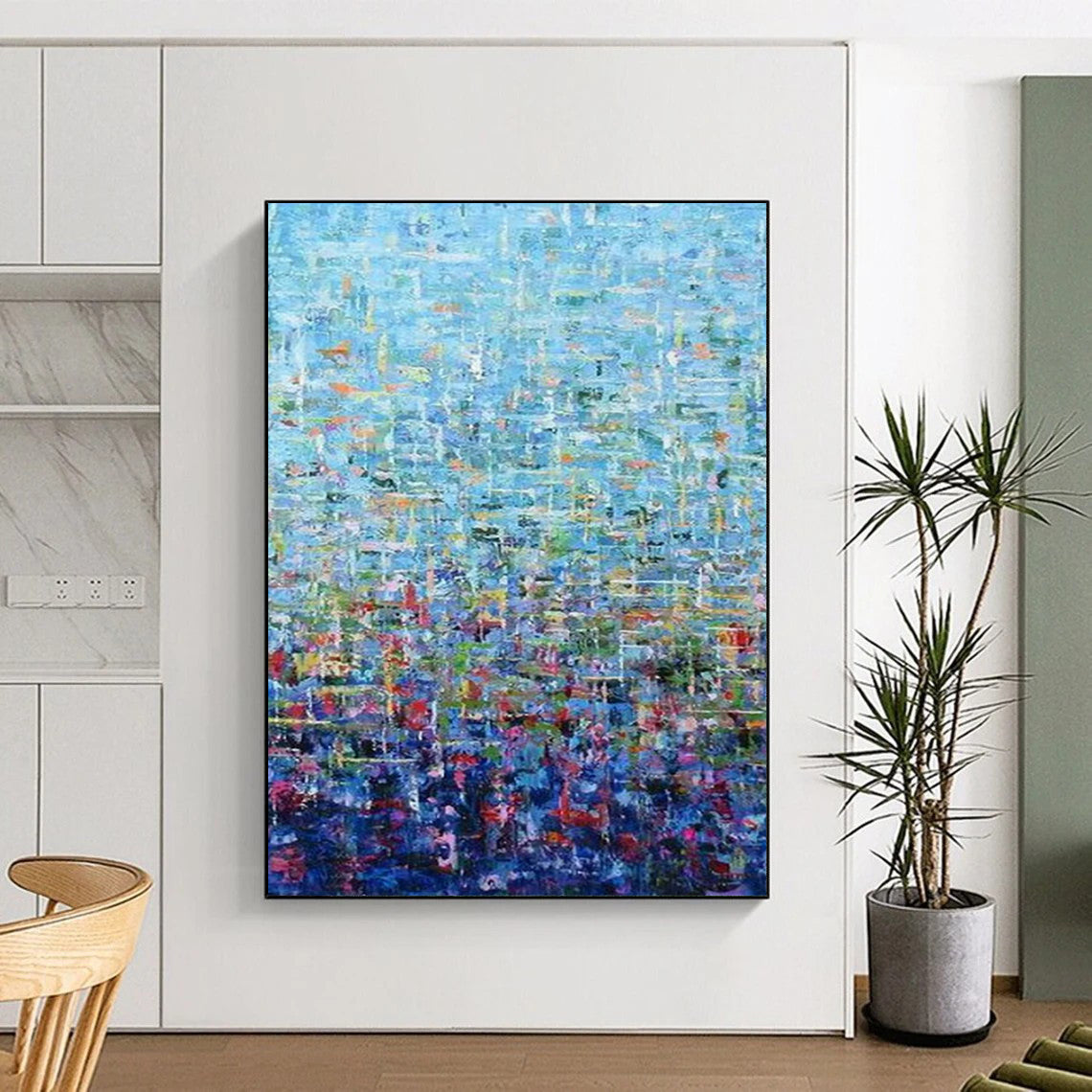 “Blue Abstract Pointillist - Style” - Abstract Painting On Canvas CT2349