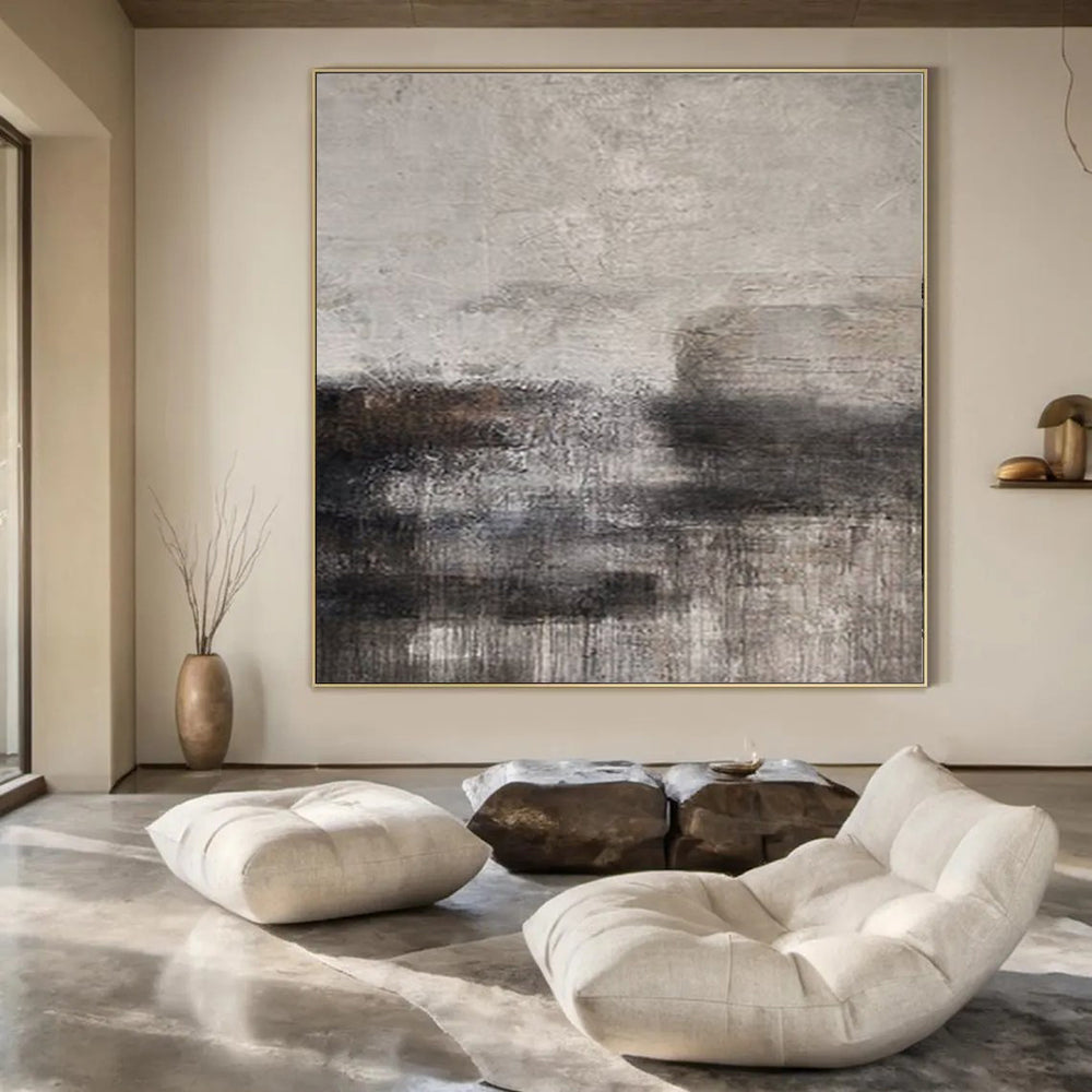 “Gray - Black Textured Horizons” – Abstract Textured Landscape Art CT0982