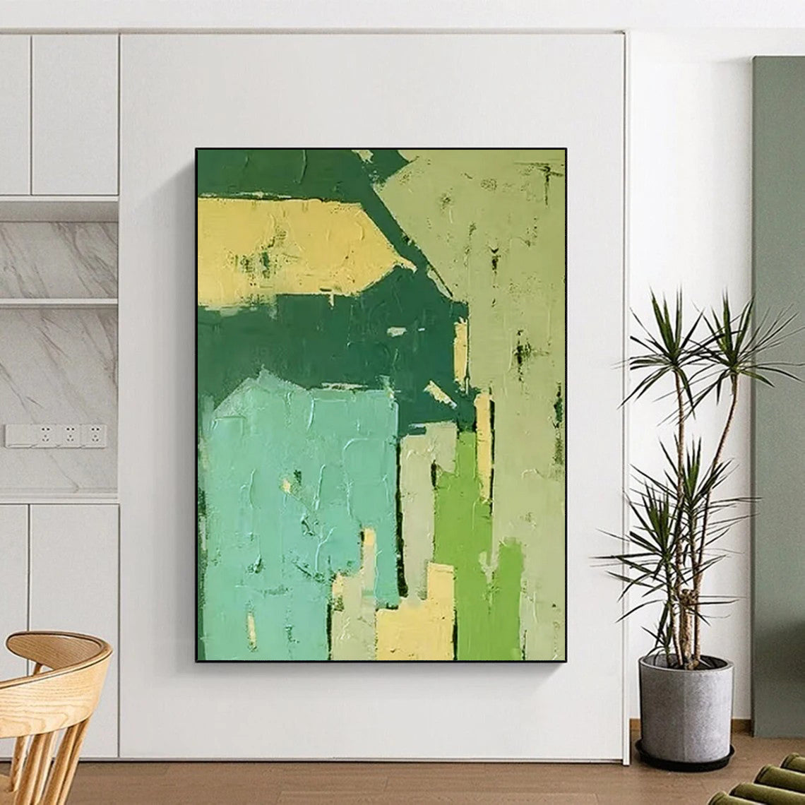 Green & Blue Geometric Blocks - Geometric Abstract Painting On Canvas CT2276