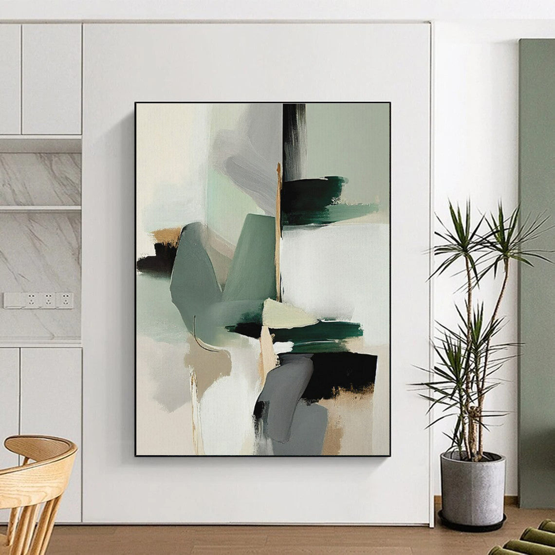 Muted Green, Gray & Beige Shapes, “Subtle Sophistication” - Abstract Geometric Acrylic Painting CT0760