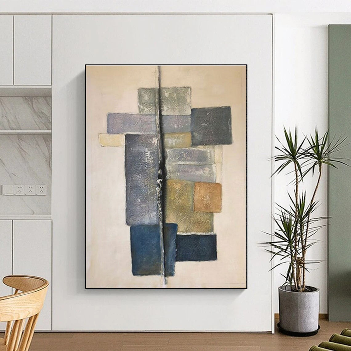 Subtle Color - Blocked Columns, “Quiet Stacks” - Minimalist Abstract Mixed - Media Painting CT0728