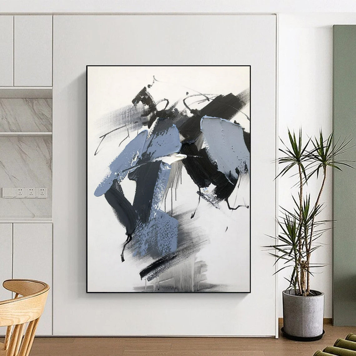 “Black - Gray - Blue Dynamic Compositions” ,Abstract Acrylic Painting CT0795