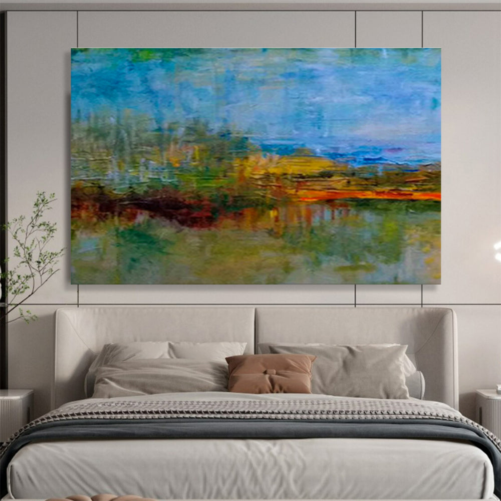 “Colorful Abstract Landscape” Abstract Post - Impressionist Painting On Canvas DKH390