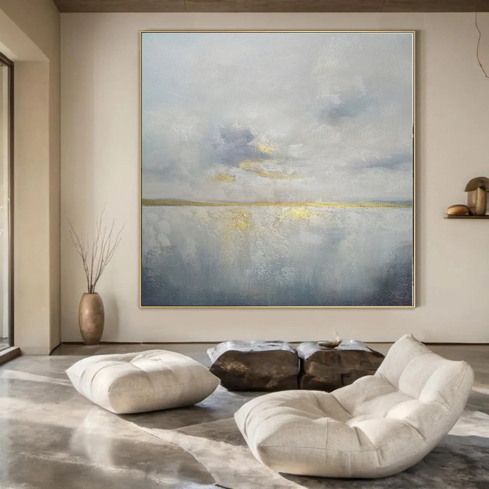 Grey - Gold Serene Landscape - Minimalist Landscape Acrylic Painting CT1398