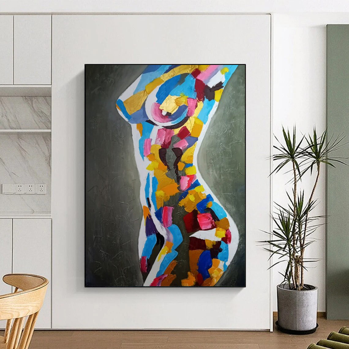 “Fragmented Feminine Hues” - Colorful Abstract Female Torso Painting On Canvas CT2189
