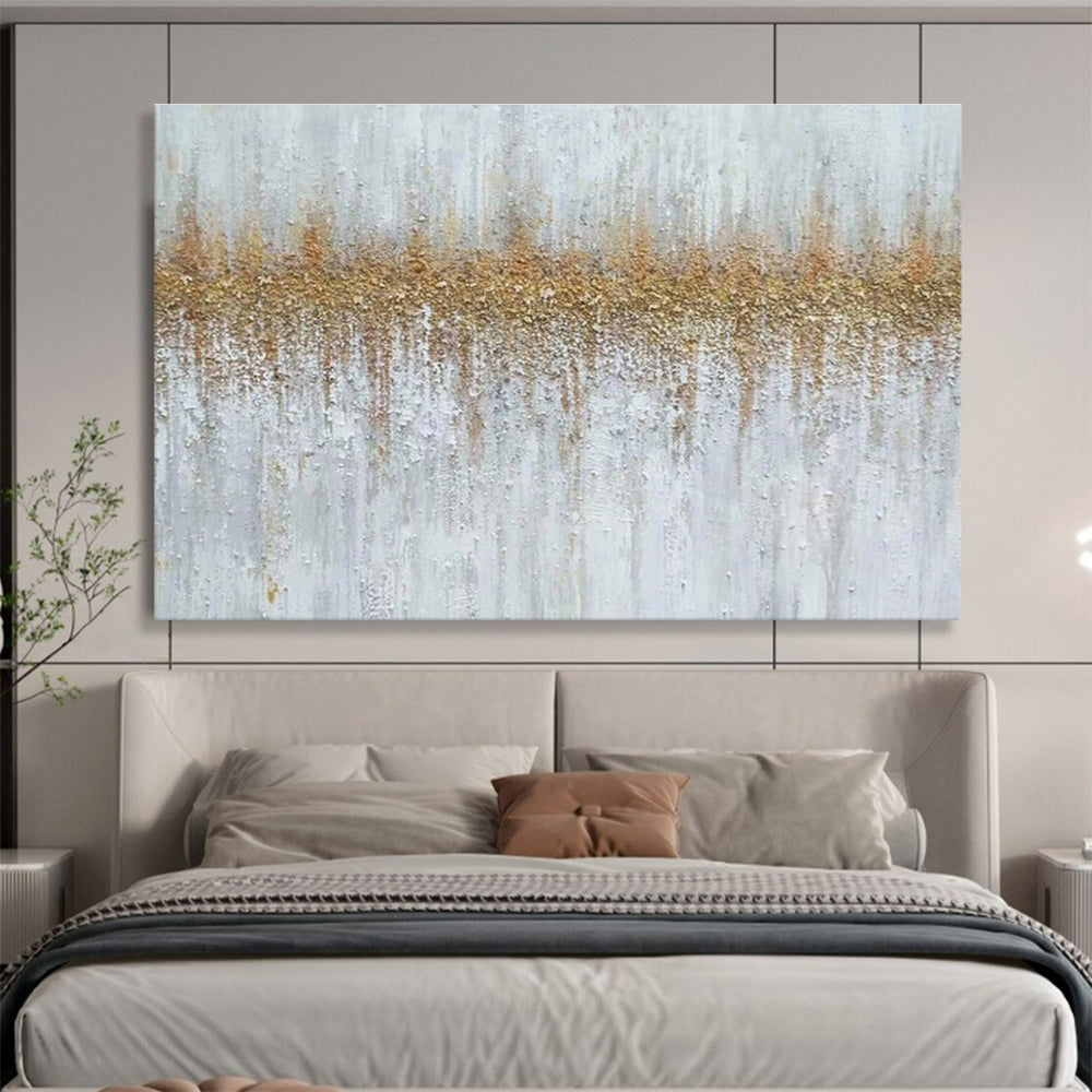 Textured Gold and White Abstract Painting On Canvas DKH302