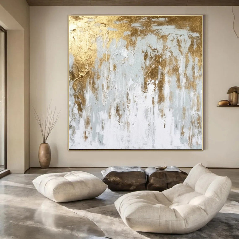 “Gold - Gray Dripping Elegance” – Textured Abstract Art CT1037