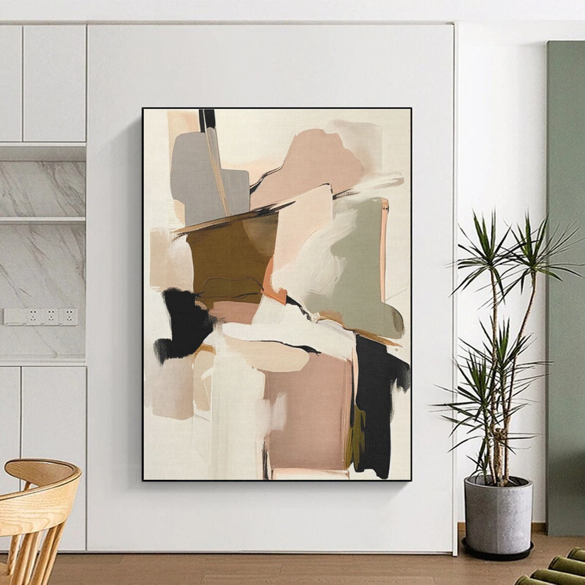 Muted Pink, Beige & Green Shapes, “Soft Modernity” - Abstract Geometric Acrylic Painting CT0755