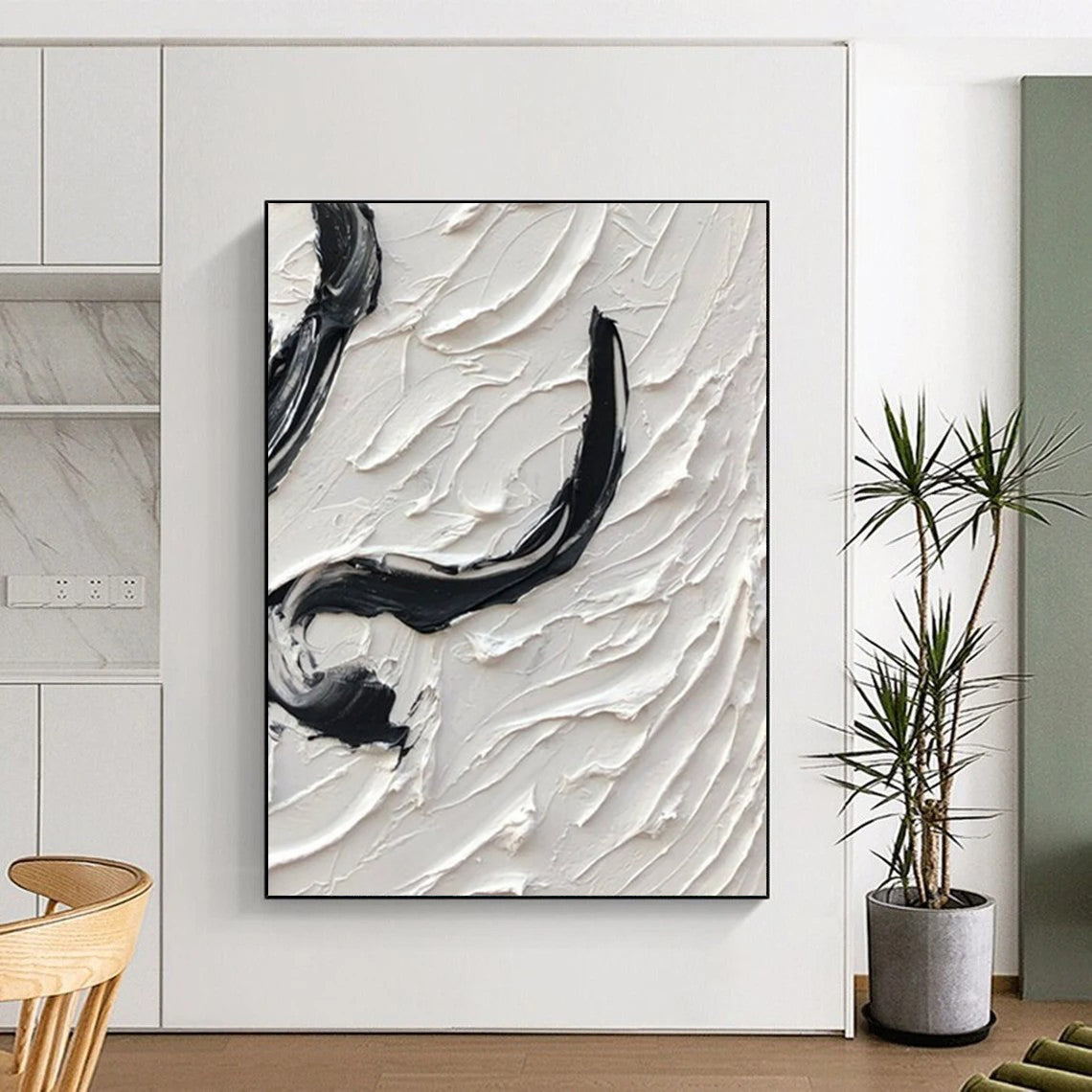 “Black, White Swirl ‘Expressive Whirl’” - Abstract Impasto Painting On Canvas DTP400