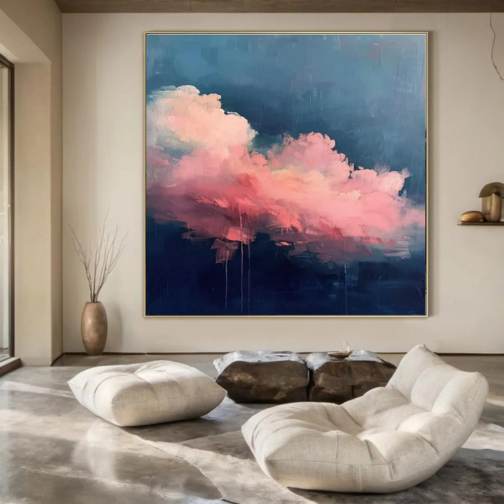 Pink Clouds on Dark Sky - Impressionistic Cloud Acrylic Painting CT1424