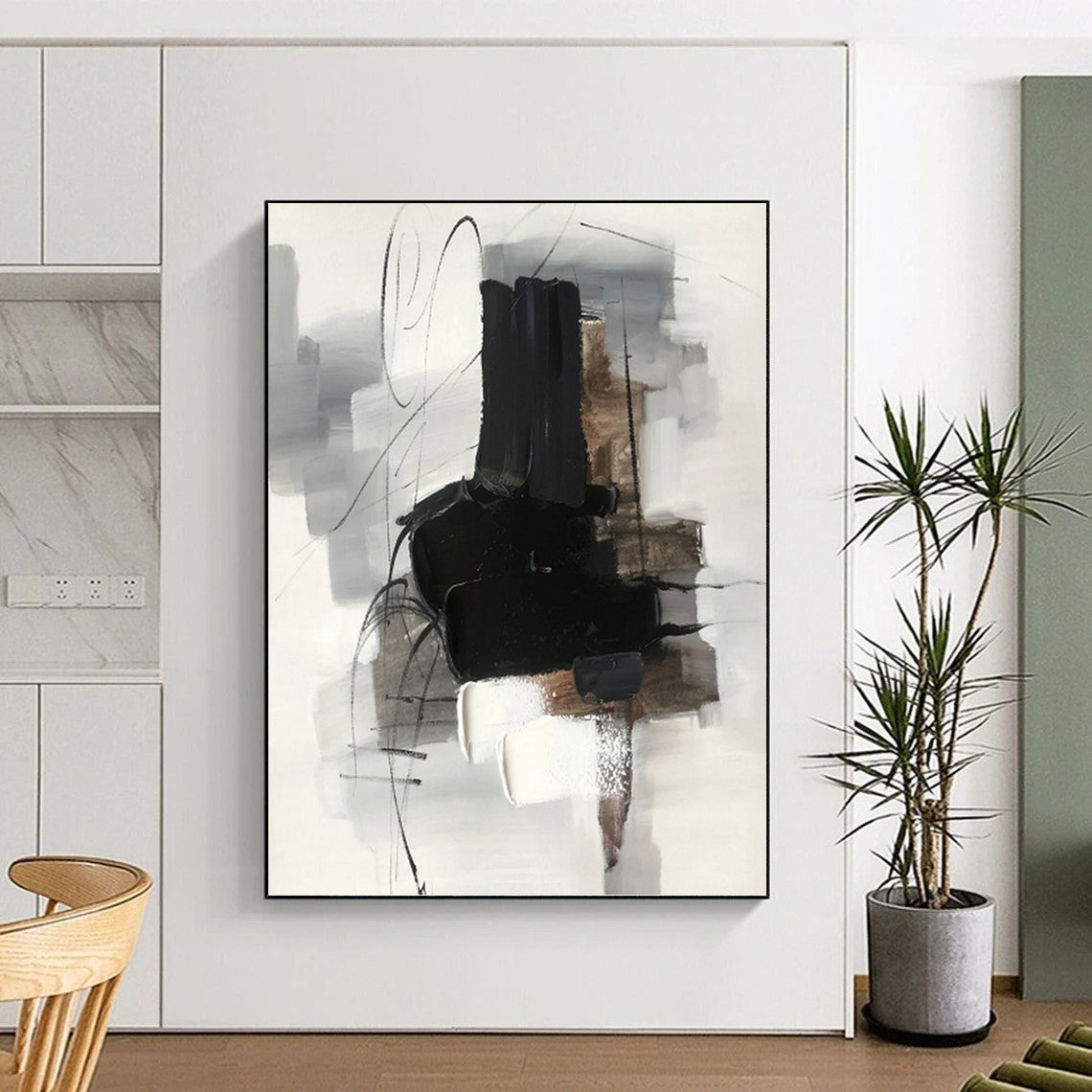 Monochrome Abstract Forms - Minimalist Abstract Painting On Canvas DKH1280