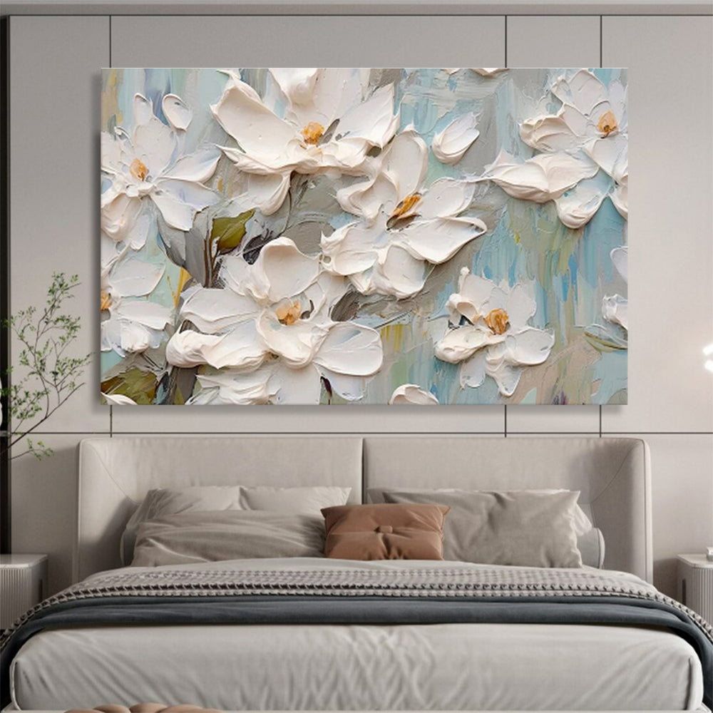 Textured White Floral Painting On Canvas DKH686
