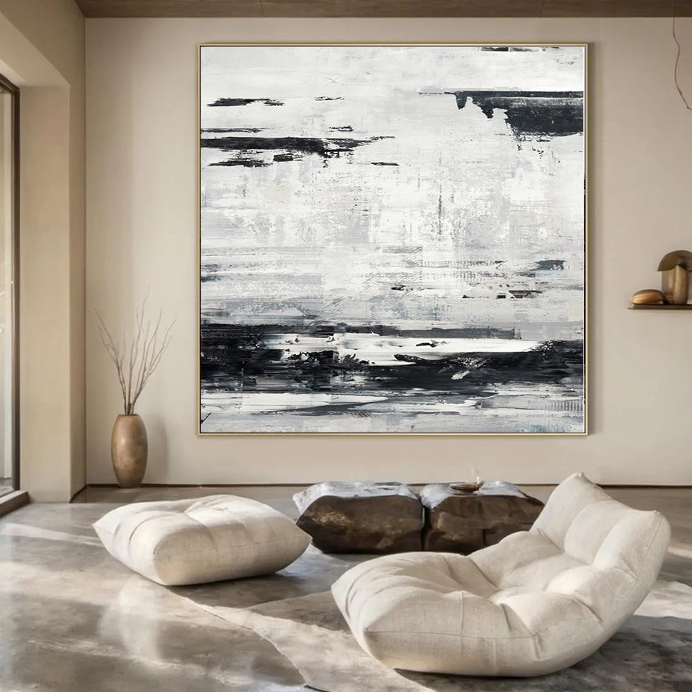 “Black - White Textured Abstraction” – Abstract Expressionist Painting CT1168