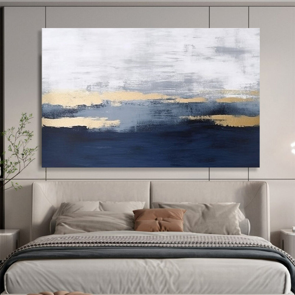 “Gray and Gold Abstract Layers” - Modern Landscape Painting On Canvas DKH786