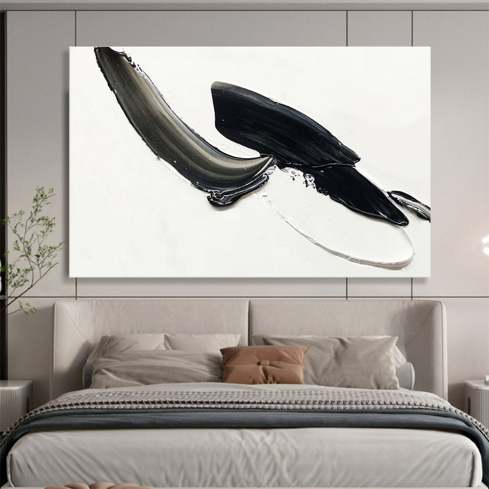 Dynamic Black & Gray Strokes - White, Black & Gray Abstract Painting On Canvas DKH910