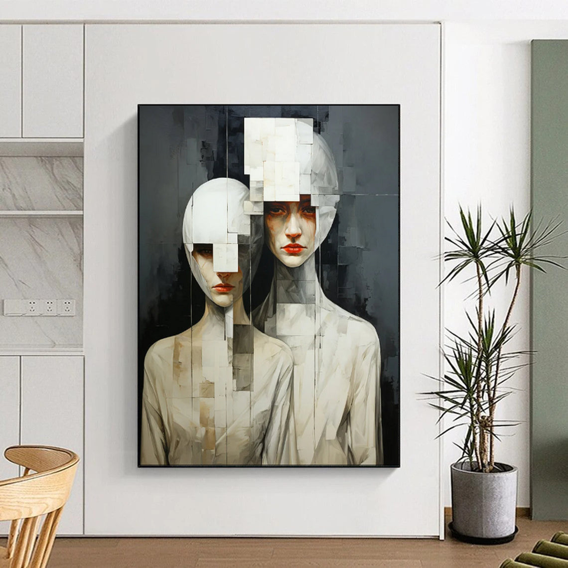 “Fragmented Figures: Cubist - Inspired Portrait” - Modernist Figurative Acrylic on Canvas CT1895