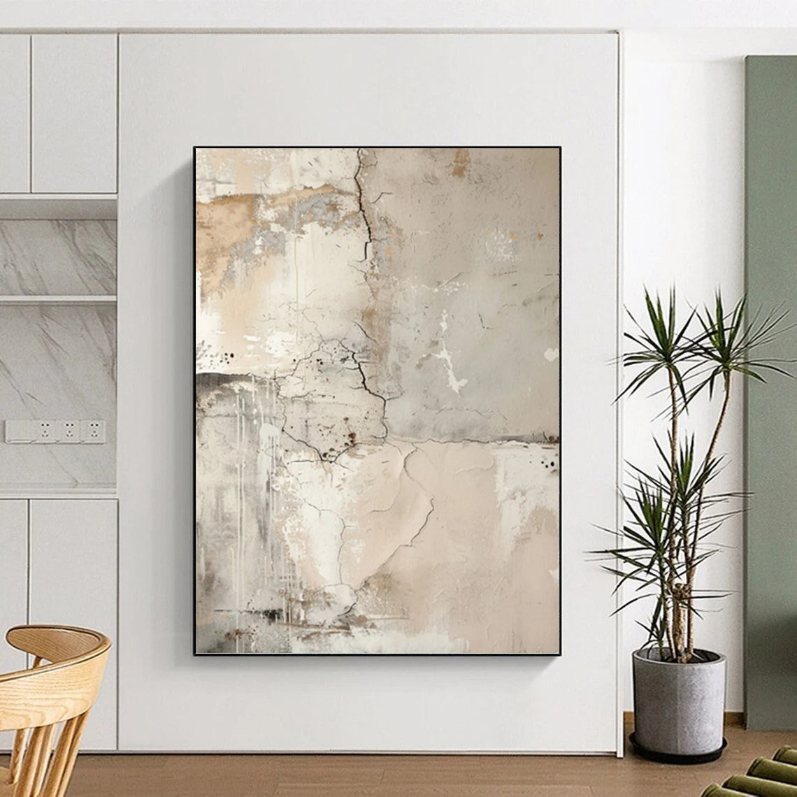 Cracked Neutral Textures - Abstract Textured Painting On Canvas DKH1251