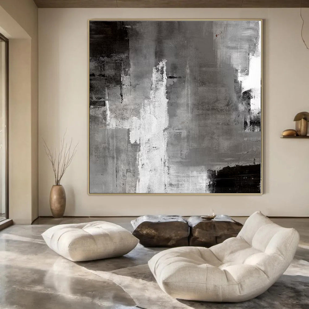 “Monochrome Gray Abstract Layers” – Abstract Expressionist Painting CT1124