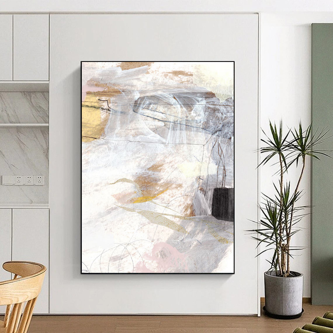 “Neutral Tones Abstract Mosaic” - Beige, Gray, White Abstract Painting On Canvas DTP212