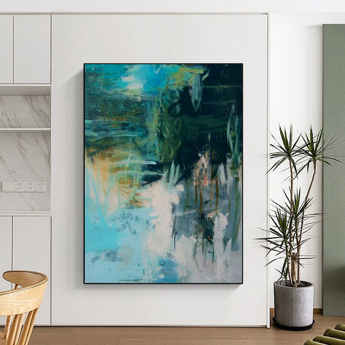 Teal & Green Abstract Chaos - Expressionist Abstract Painting On Canvas CT2286