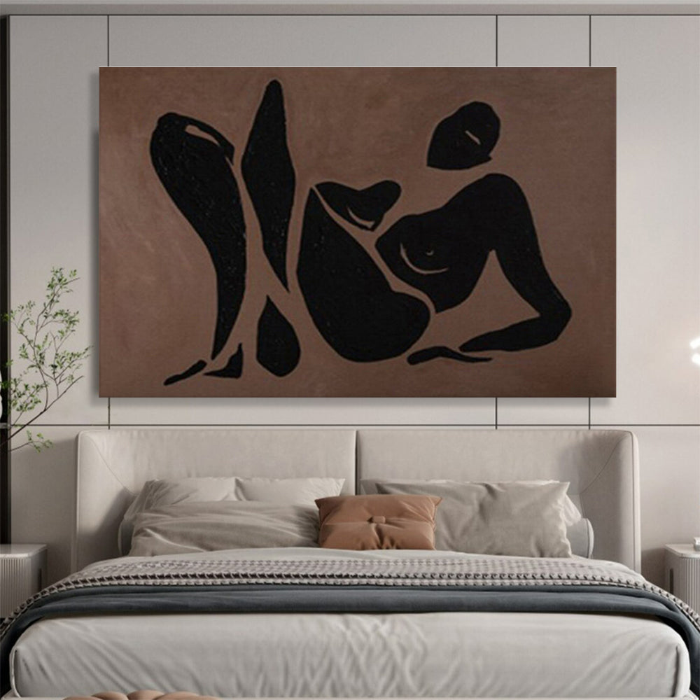 “Bronze Silhouette of Repose” - Black, Brown Figurative Minimalist Painting On Canvas DKH743