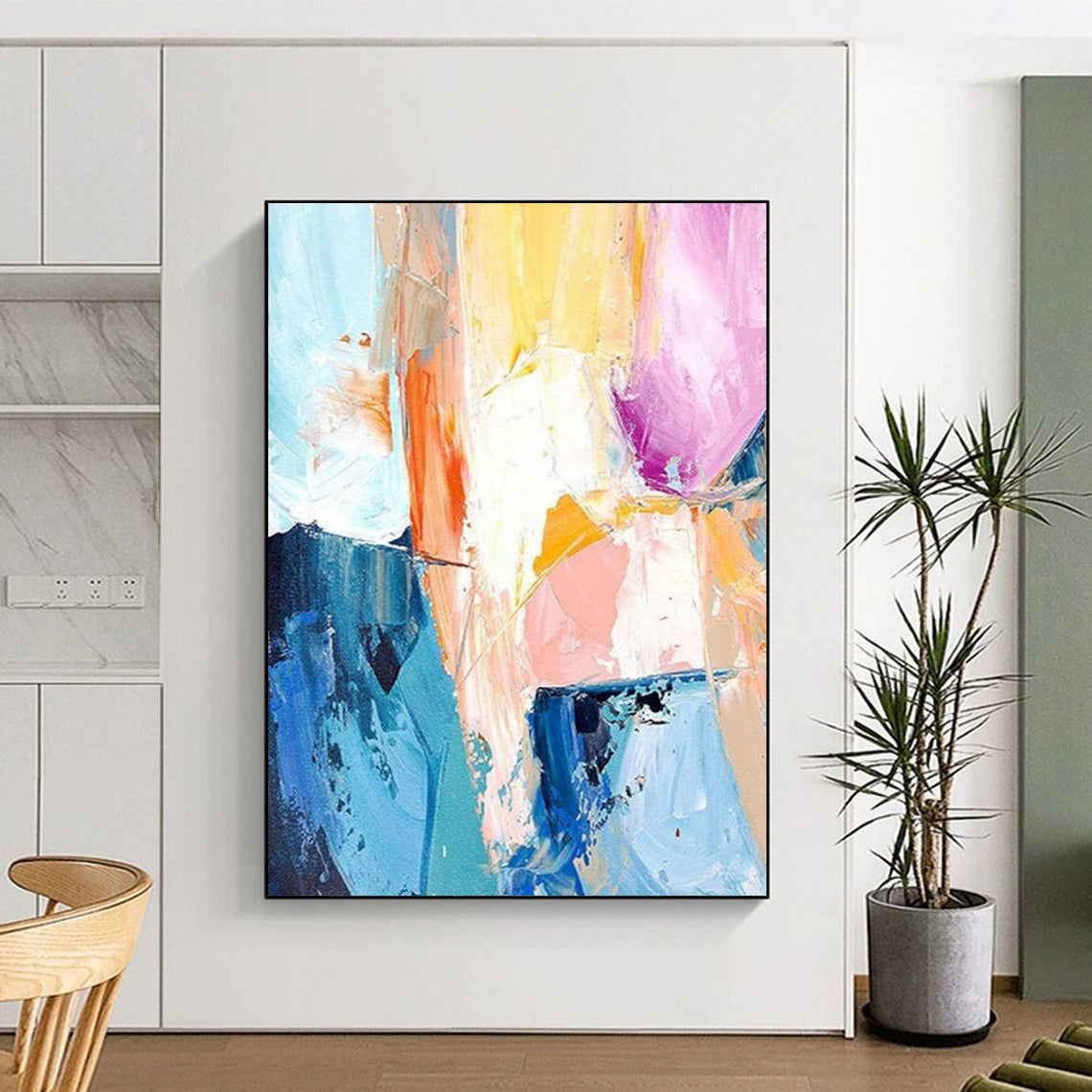 “Color - Clash Harmony” - Blue, Orange, Pink Dynamic Abstract Shapes Painting On Canvas DTP280