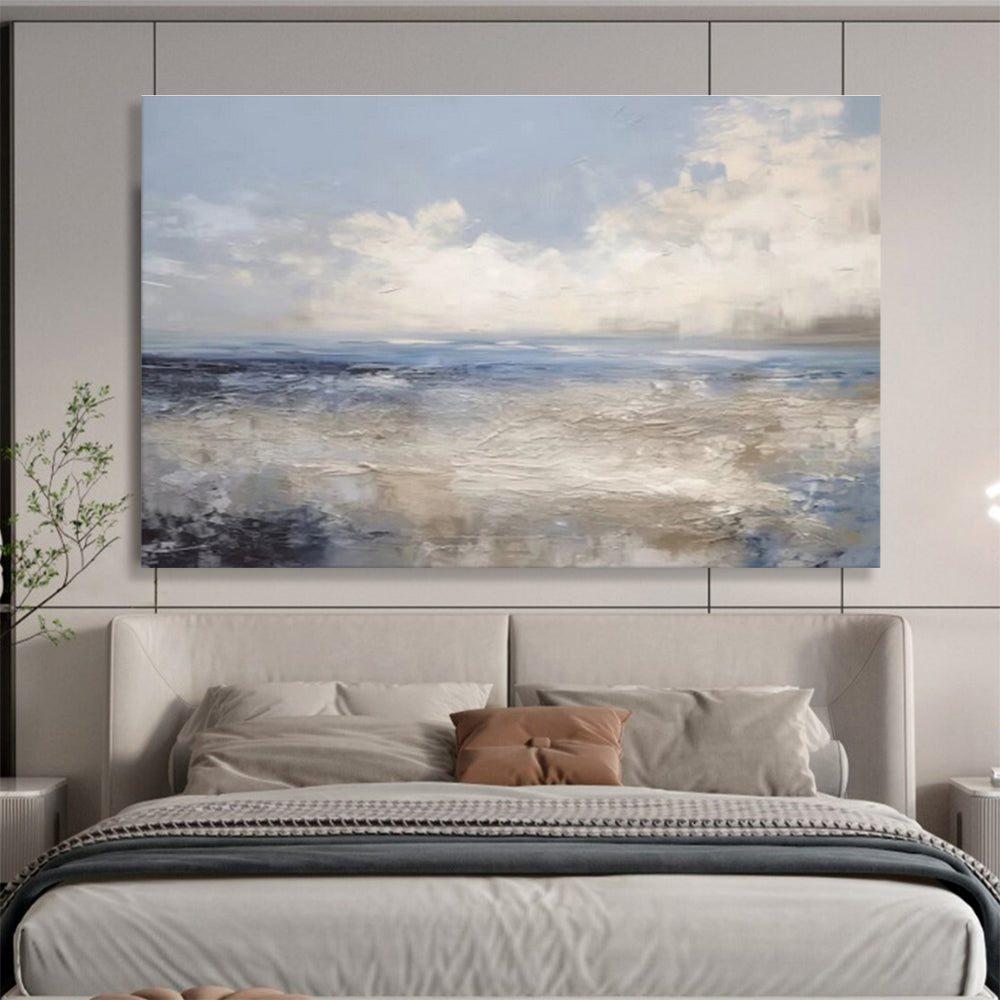 “Blue & Gray Coastal Impression” Impressionist Seascape Painting On Canvas DKH337