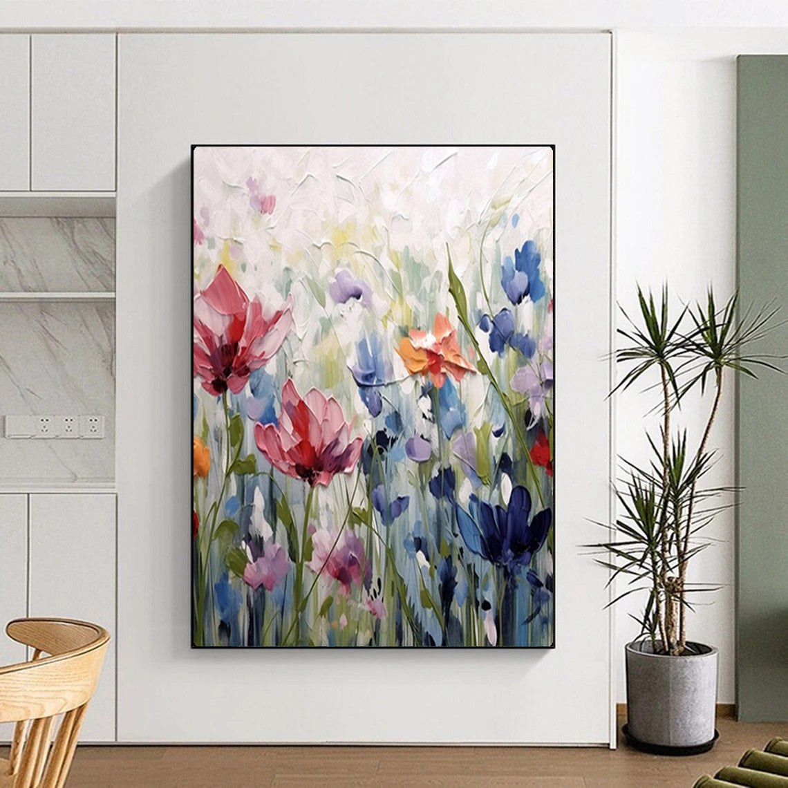 “Textured Colorful Wildflowers” – Impasto Floral Oil Painting On Canvas CT2145