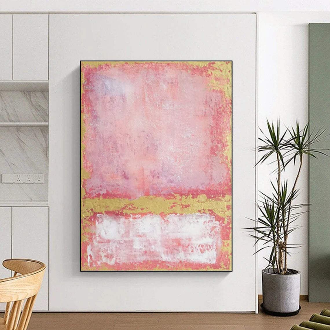 “Pink, Red & Gold Textured Rectangles” - Abstract Painting On Canvas CT2325