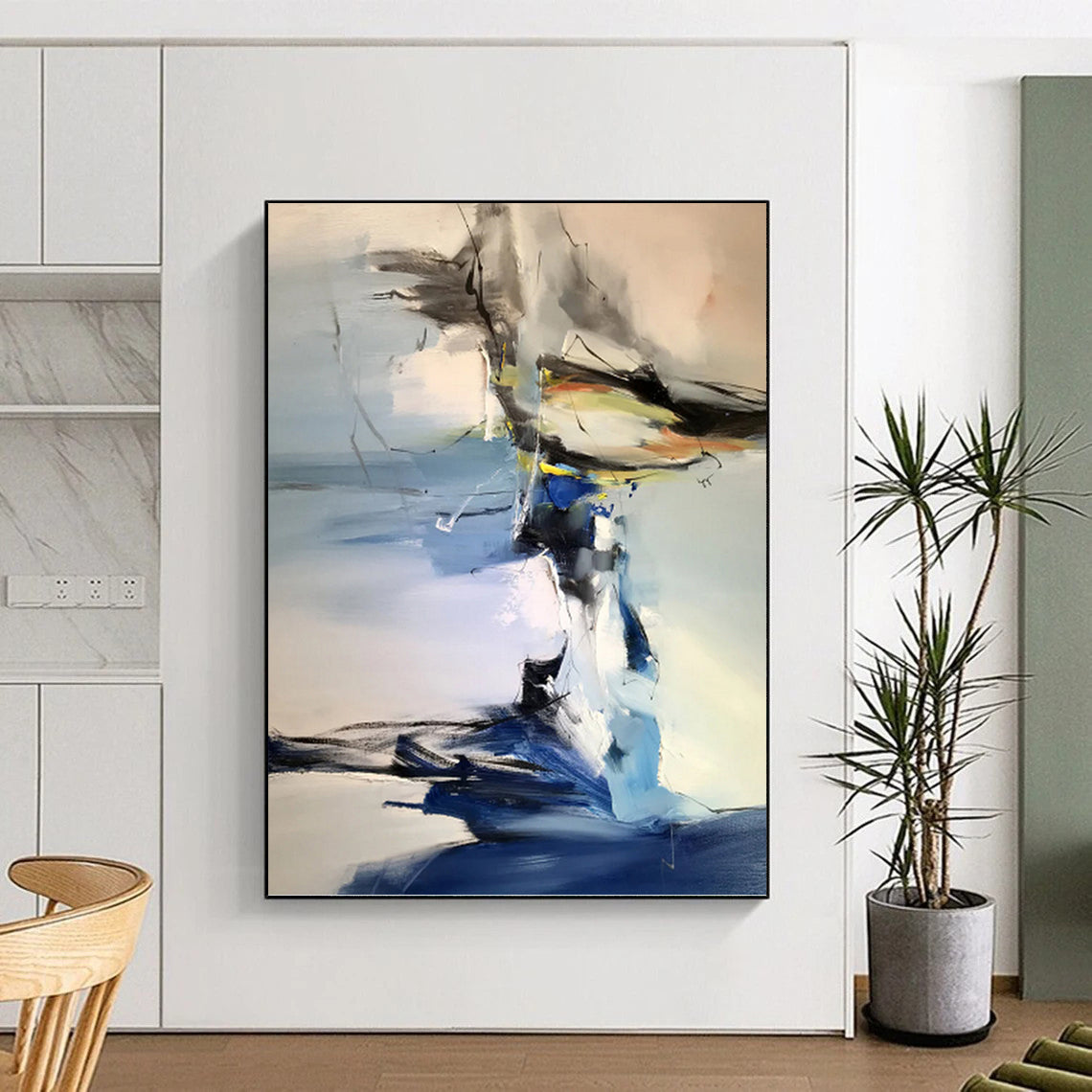 Blue and Gray Abstract Fusion - Abstract Expressionist Painting On Canvas DKH1287