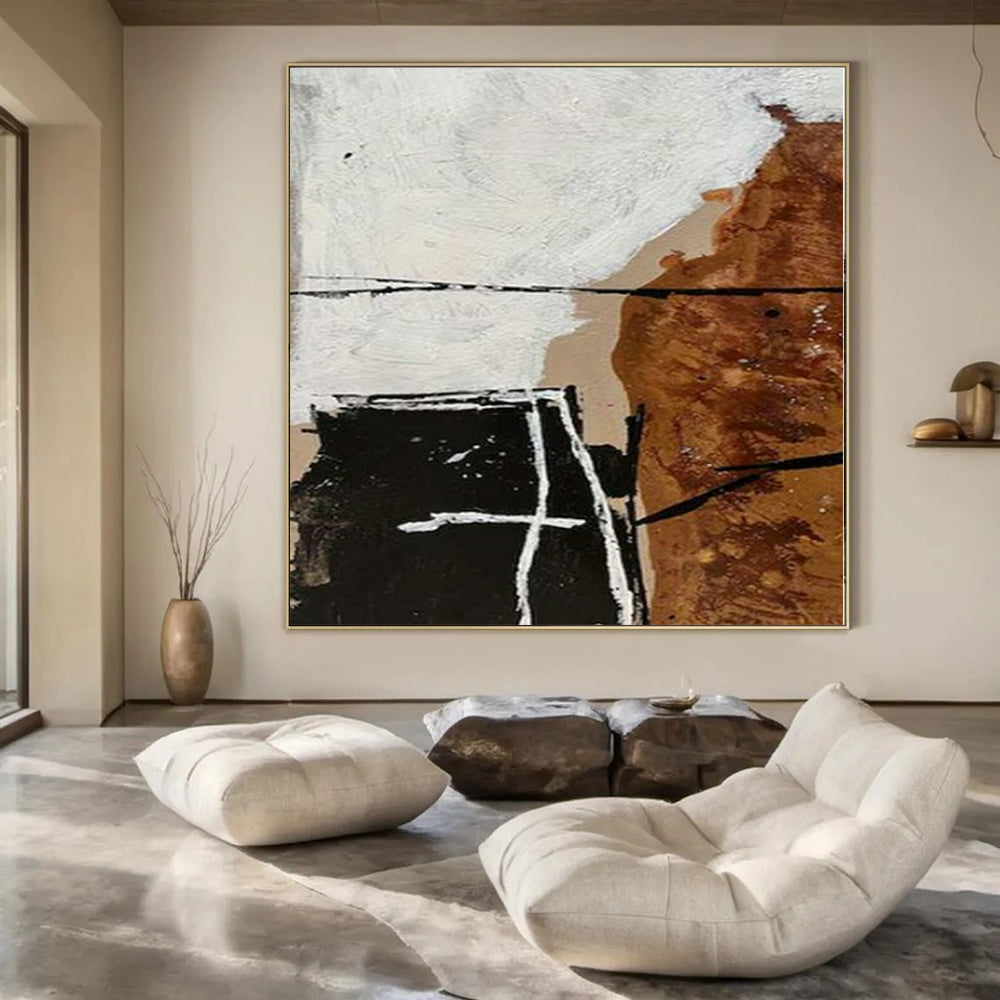 “Brown, Black, White Geometric Abstract” – Geometric Abstract Painting CT1126