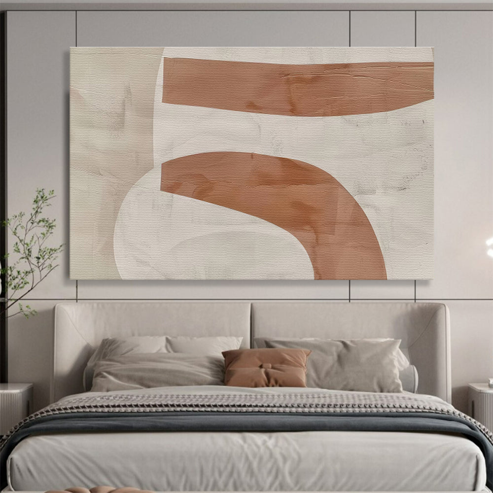 Beige and Brown Abstract “Earthy Curved Abstraction” Painting On Canvas DKH148