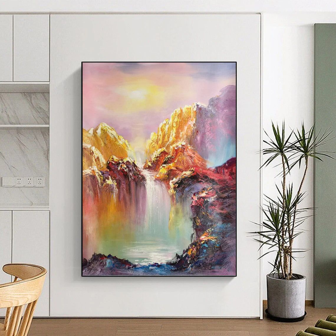 Rainbow Waterfall in Vivid Colors - Fantasy Landscape Painting On Canvas DKH1279