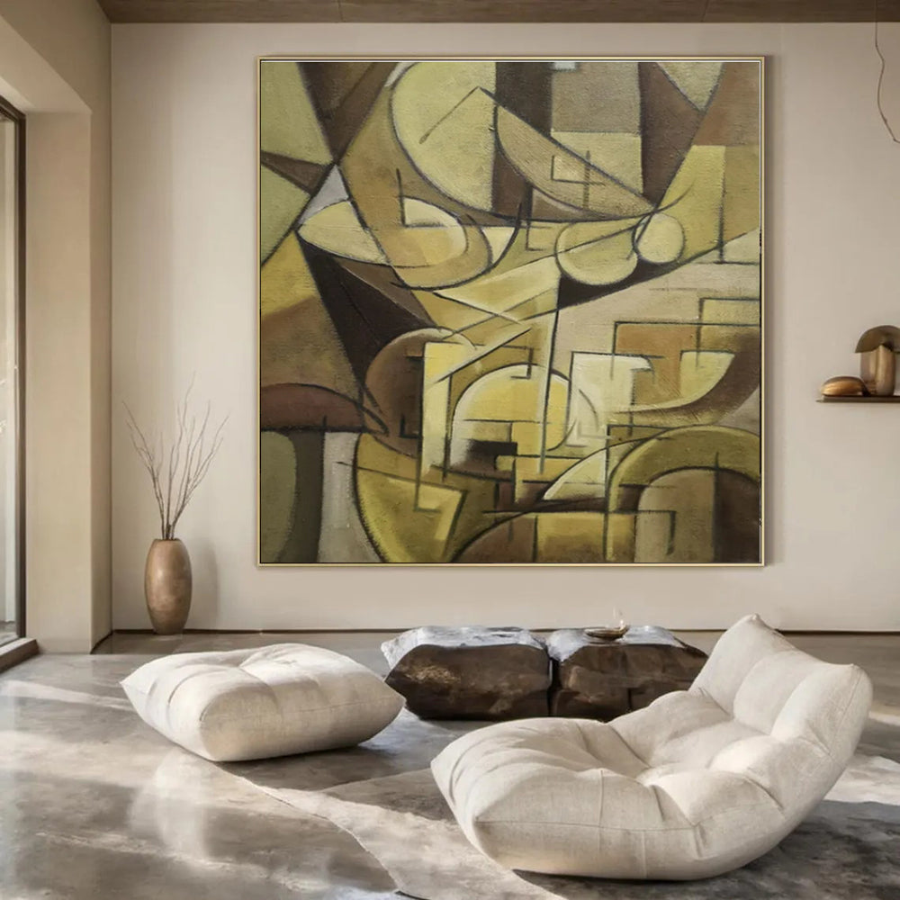 Brown Geometric Cubism - Cubist Abstract Oil Painting CT1430