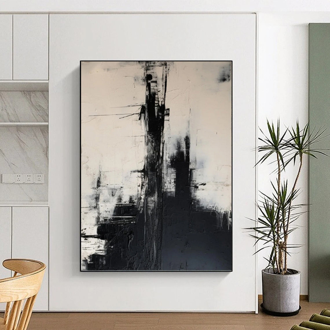Black & White Urban Abstraction - Abstract Cityscape Painting On Canvas DKH1261