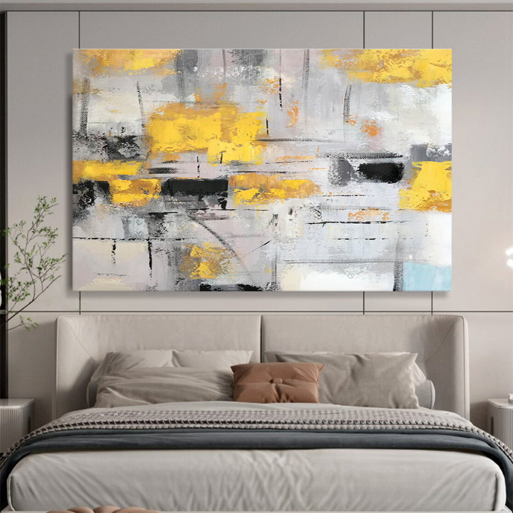 Gray and Gold Abstract Expressionist Painting On Canvas DKH285