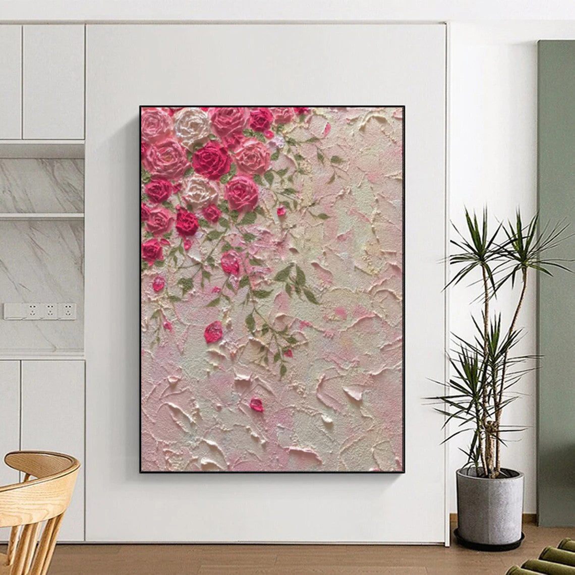 “Textured Pink Roses” - Impasto Floral Painting CT1985