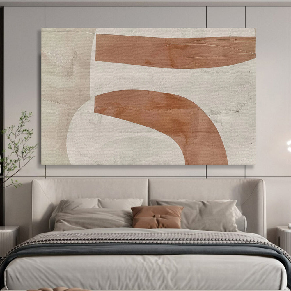 Subtle Brown Curves in Beige and Brown, Abstract Minimalist Painting On Canvas DKH588