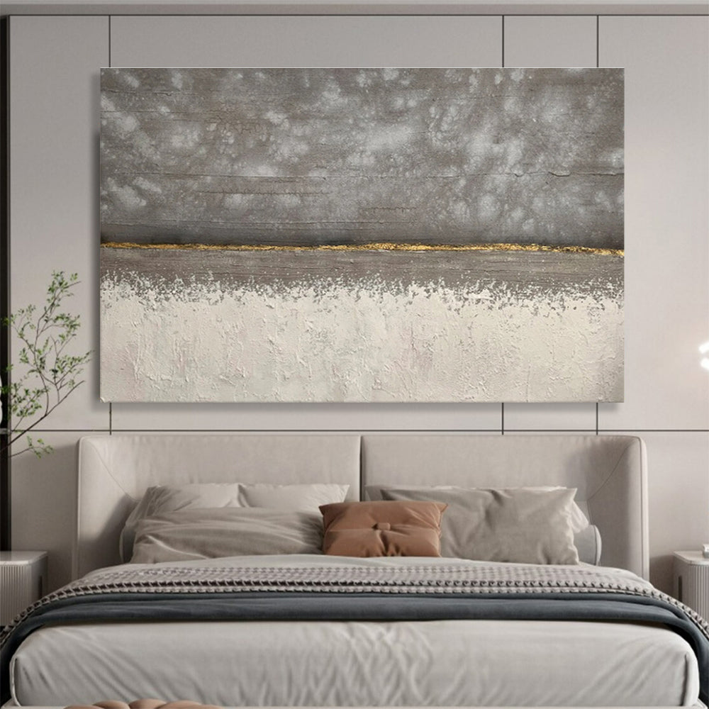 Concrete Elegance Gray and Gold Minimalist Painting On Canvas DKH172