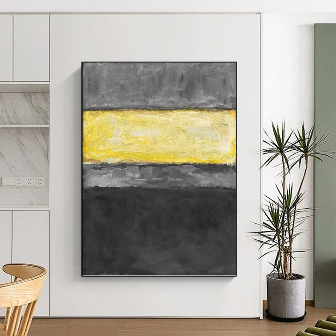 “Gray & Yellow Horizontal Stripes” - Abstract Color - Field Painting On Canvas DKH1625