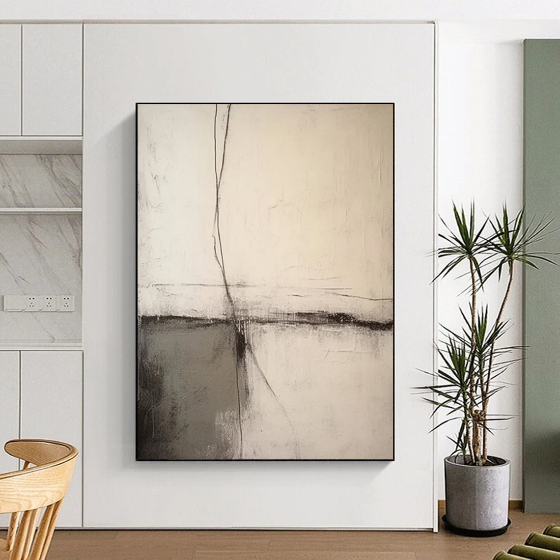 “Black, White, Gray Textured Lines ‘Quiet Contemplation’” - Impasto Abstract Painting On Canvas DTP370