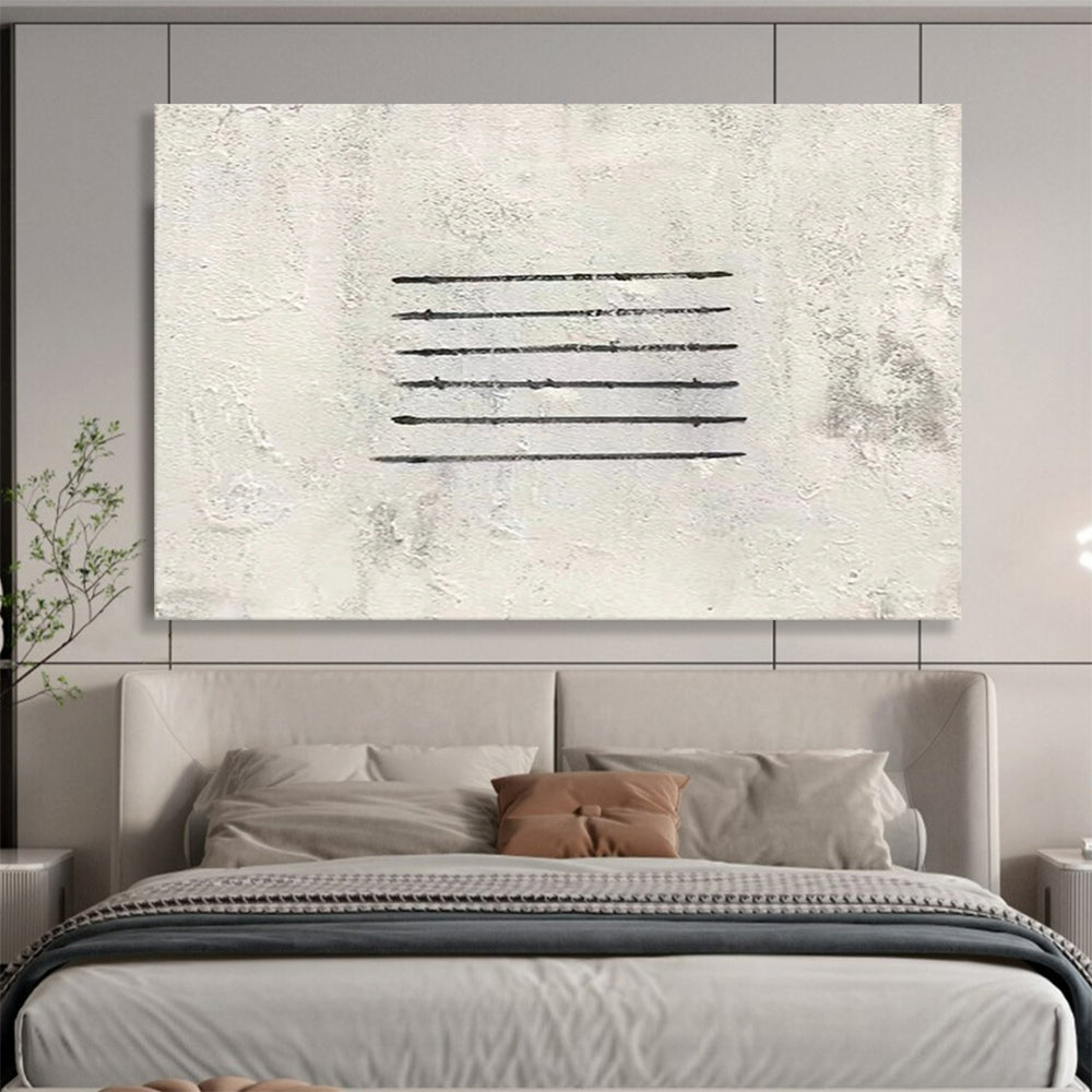 “Linear Simplicity in Gray” - Gray & Black Minimalist Abstract Painting On Canvas DLZ262