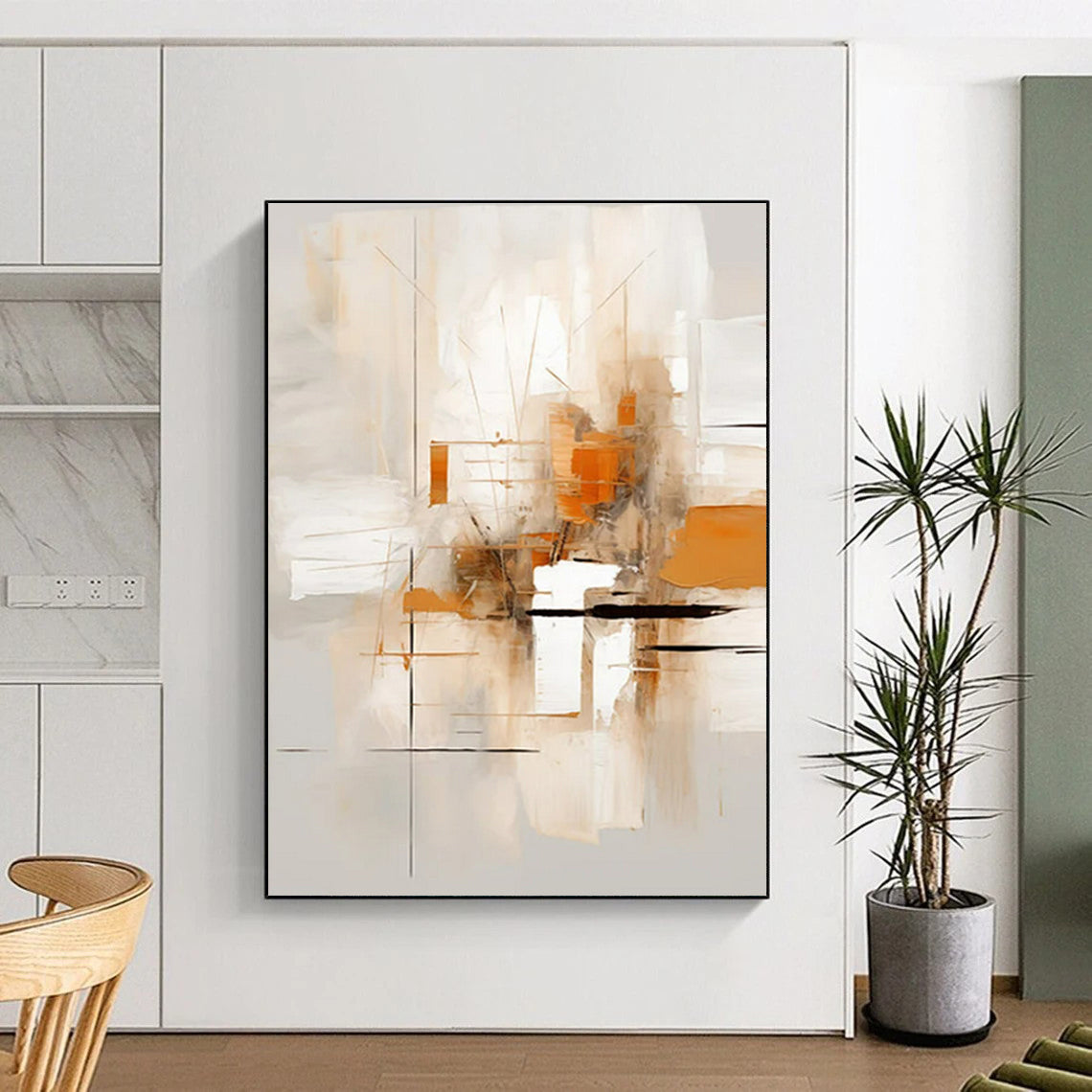 “Beige - Orange - Gray Abstract Grid” ,Abstract Acrylic Painting CT0823