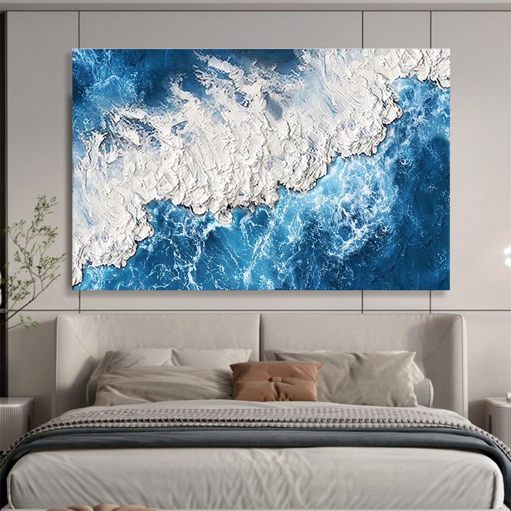 “Textured Blue and White Coastline” - Impressionistic Seascape Painting On Canvas DKH785