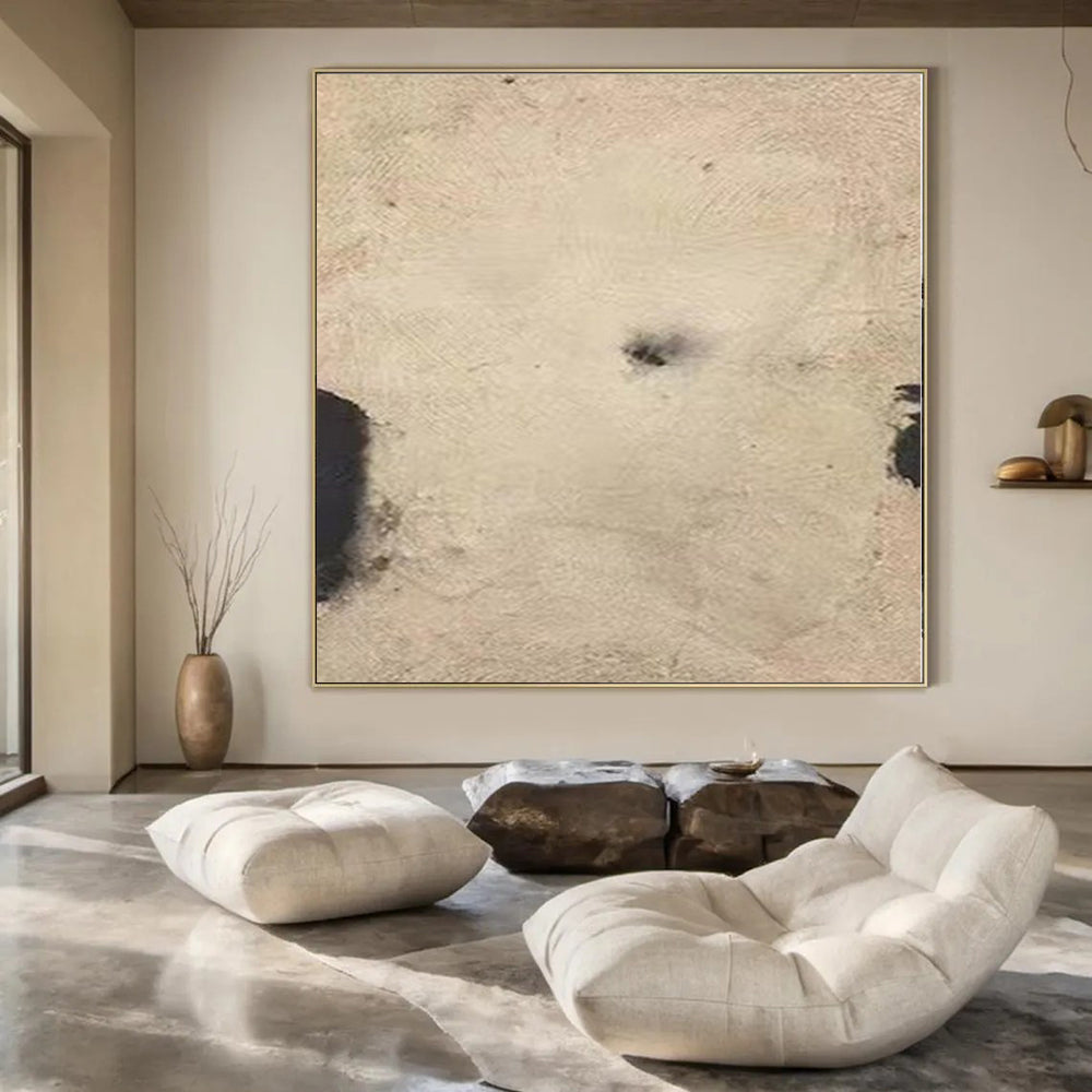 “Minimalist Beige - Black Dot” – Minimalist Abstract Art CT1165
