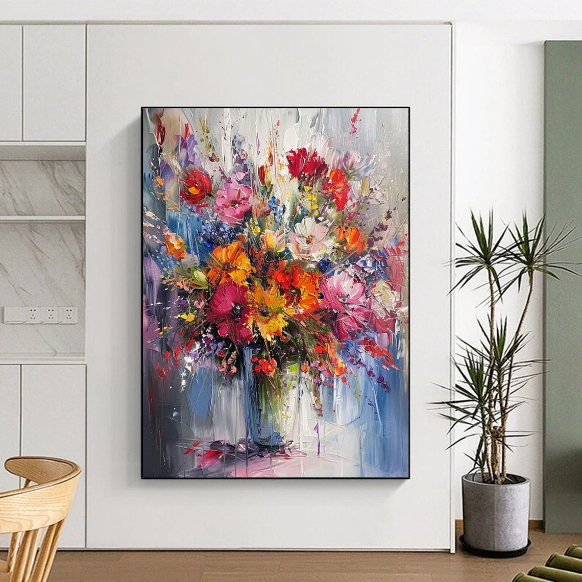 “Colorful Floral Explosion” - Multicolor Floral Painting On Canvas DTP260