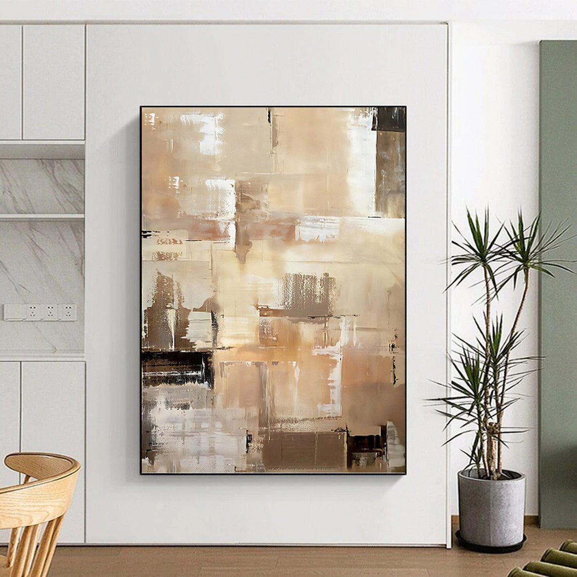 “Beige & Brown Abstract Cubist - Style” Painting On Canvas DKH0984